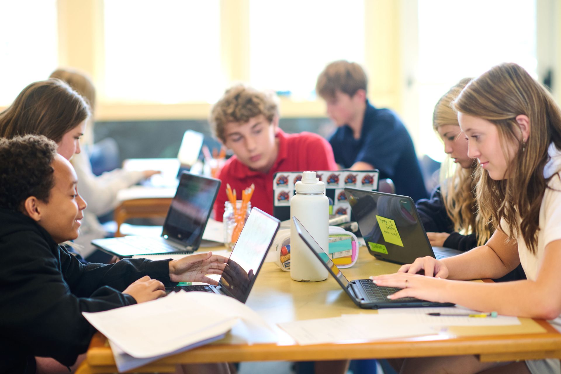 kent-school-students-in-class-fall-2026 Kent School students working on their laptops during class
